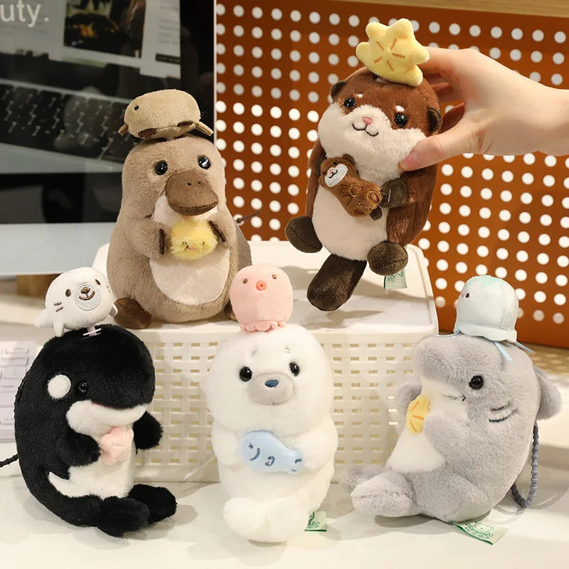 Cute Aquatic Animal (Seal/Otter/Platypus/Shark/Whale) Plush Keychains 15cm
