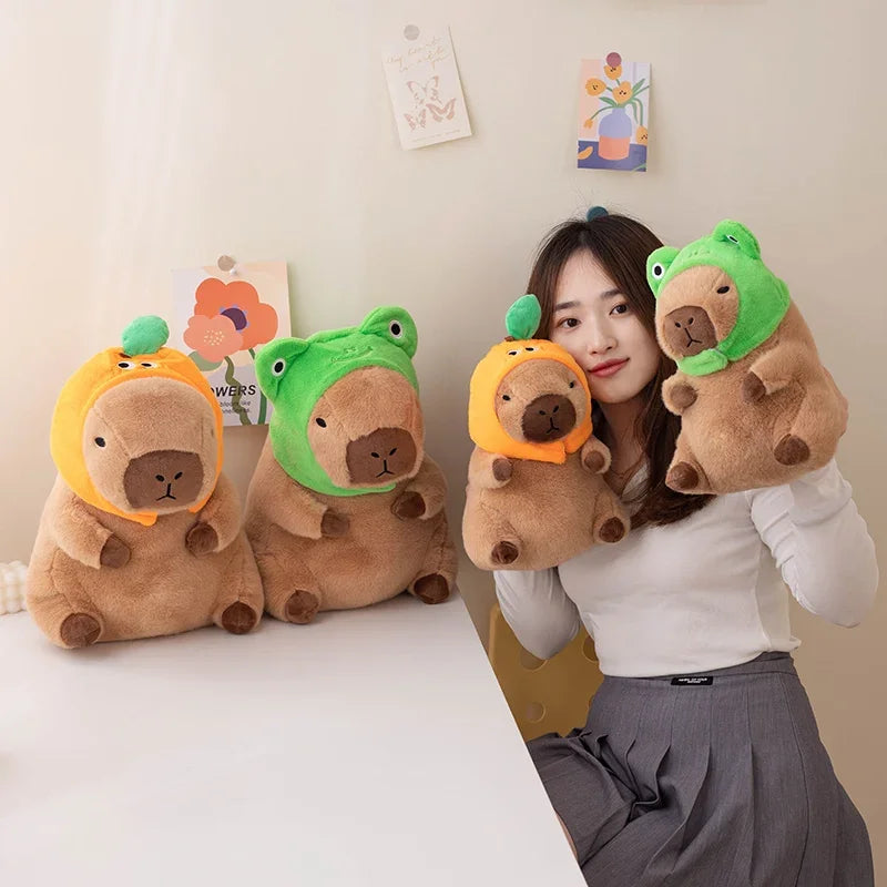 Cute Capybara With Animal/Fruit Hat Plush Toys 30/40cm - 2 Styles