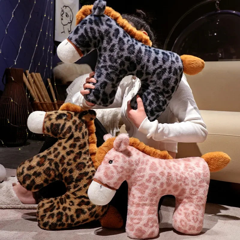 Cute Spotted Horse Plush Pillows 43x33cm - Grey/Brown/Pink