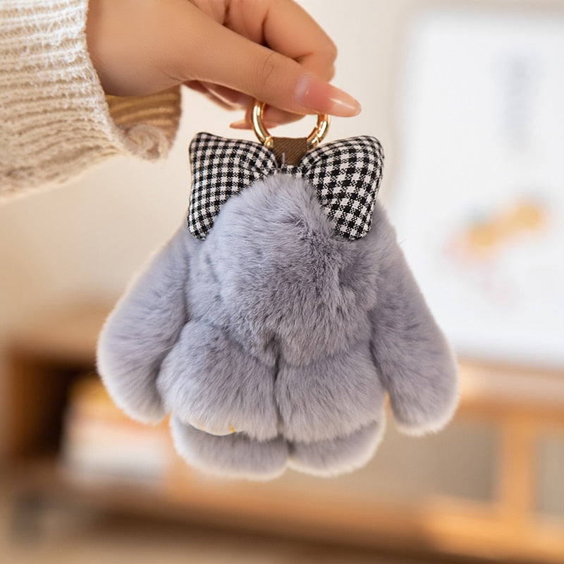 Bunny With Bow Plush Keychains (Green/White/Grey/Pink/Brown)- 8 Styles