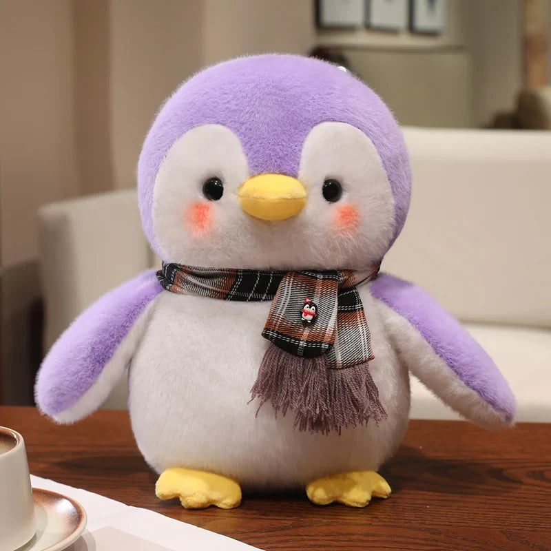 Cute Penguin With Cloth/Scarf Plush Toys 22/30cm - Grey/Pink/Blue/Purple
