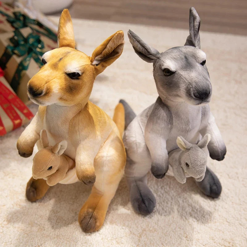 Cute Kangaroo With Joey Plush Toys 35x38cm - Brown/Grey