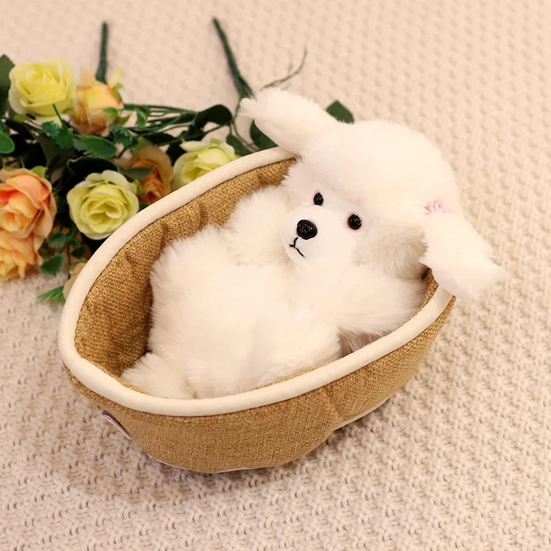 Dog(Poodle)/Red Panda In Basket Plush Toys 21cm - Brown/White/Grey