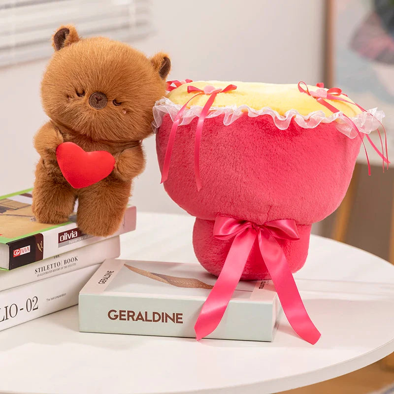 Cute Animal With Heart In Bouquet Plush Toys 40cm - Pig/Panda/Capybara