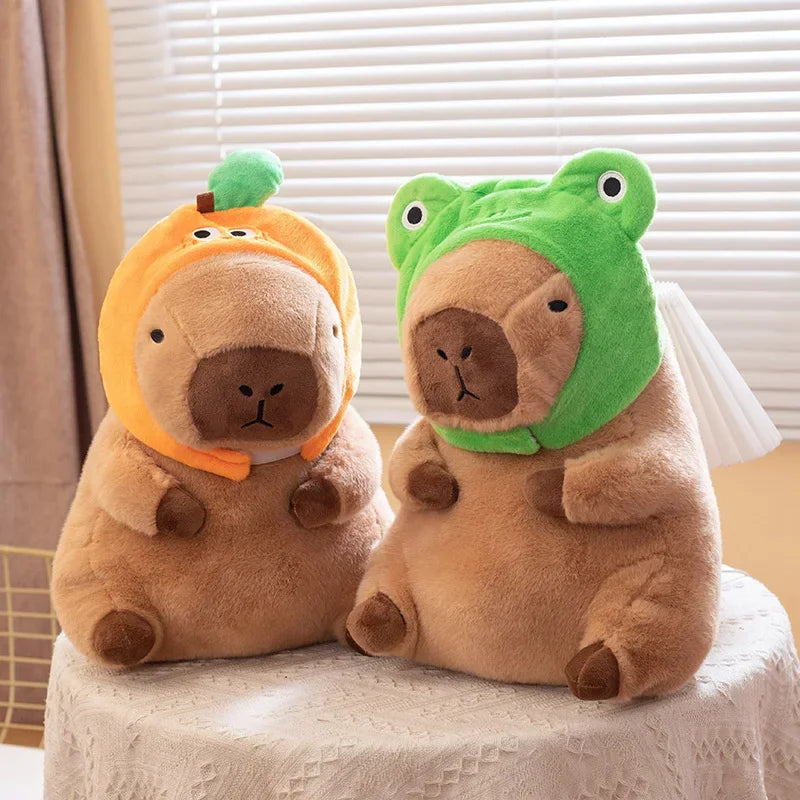 Cute Capybara With Animal/Fruit Hat Plush Toys 30/40cm - 2 Styles