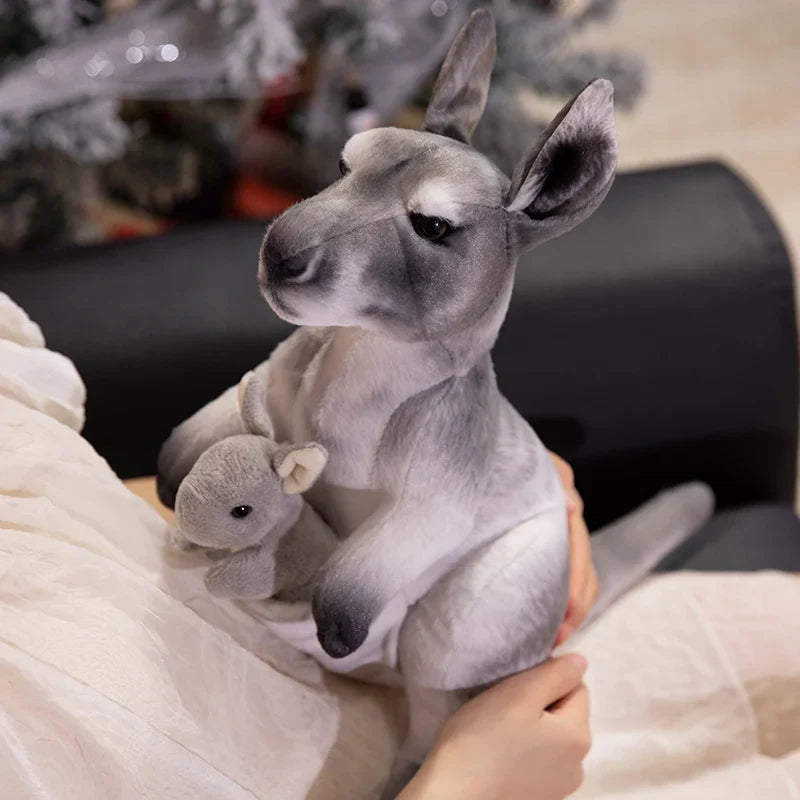 Cute Kangaroo With Joey Plush Toys 35x38cm - Brown/Grey