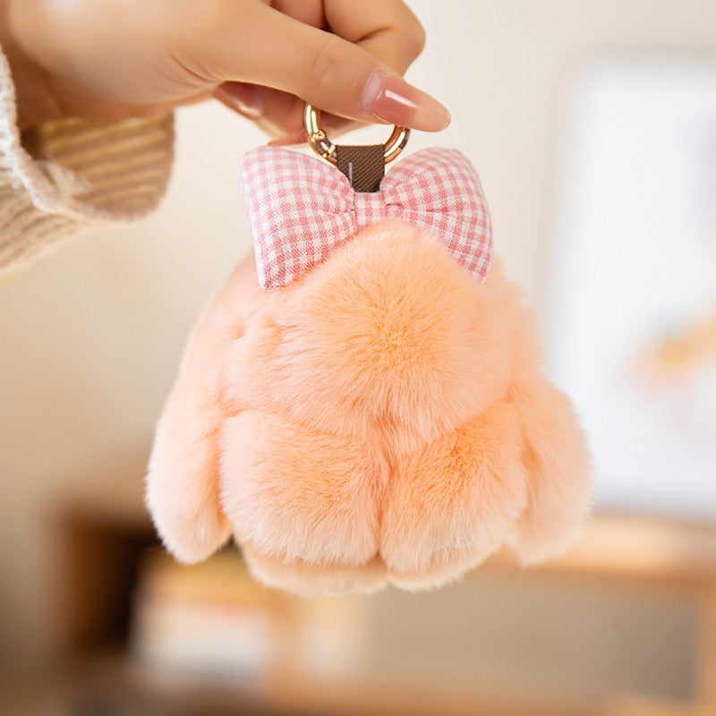 Bunny With Bow Plush Keychains (Green/White/Grey/Pink/Brown)- 8 Styles
