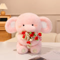 Cute Elephant With Rose Bouquet Plush Toys 30cm - White/Blue/Pink