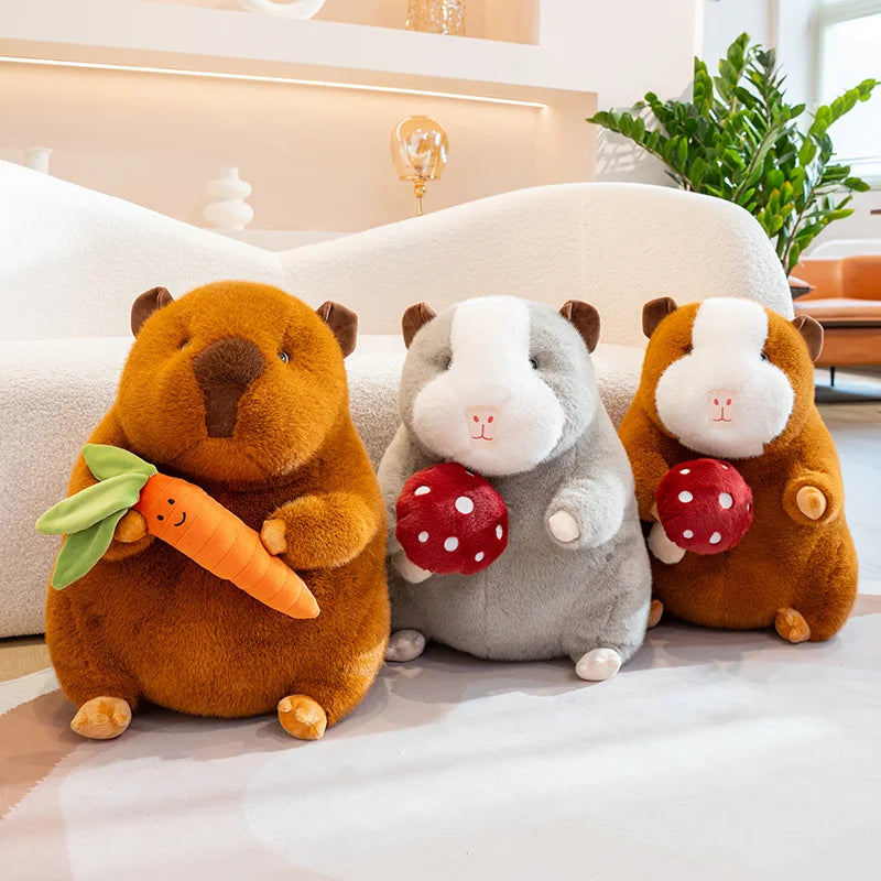 Cute Guinea Pig With Carrot/Mushroom Plush Toys 25/30/45/55cm - Grey/Brown