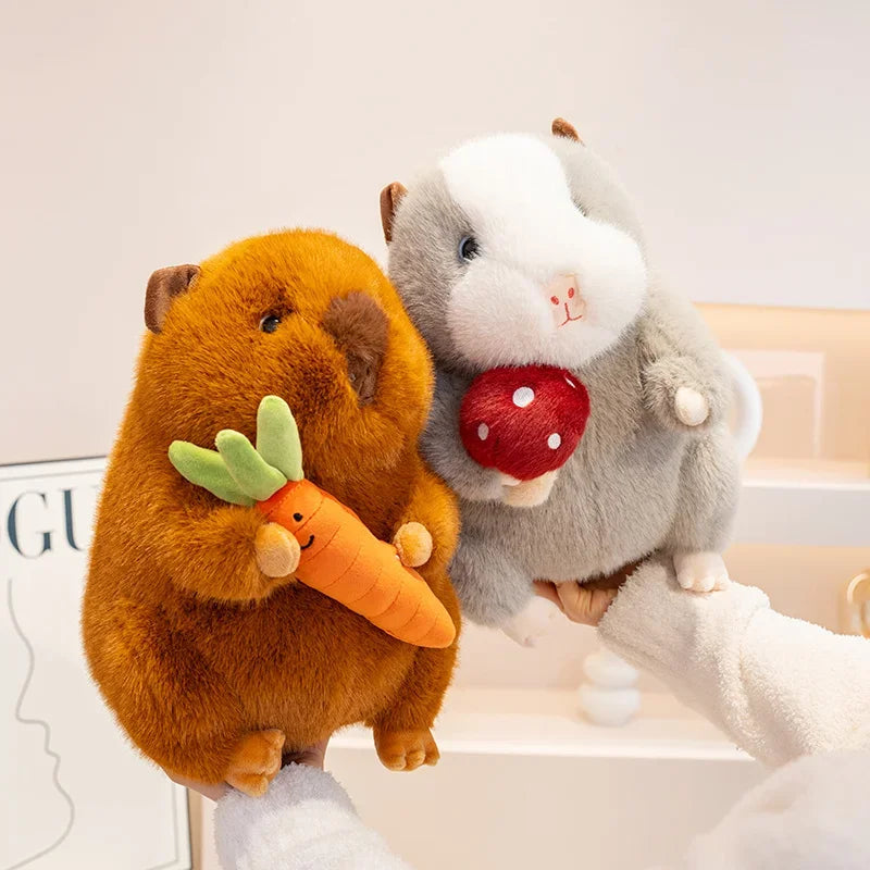 Cute Guinea Pig With Carrot/Mushroom Plush Toys 25/30/45/55cm - Grey/Brown