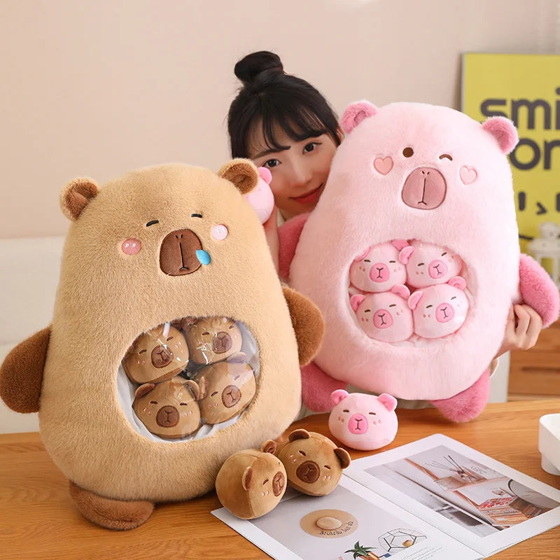 A Bag of 6 pcs Capybara Plushies Mini Pillow Plush Toys 40x45cm - Pink/Brown