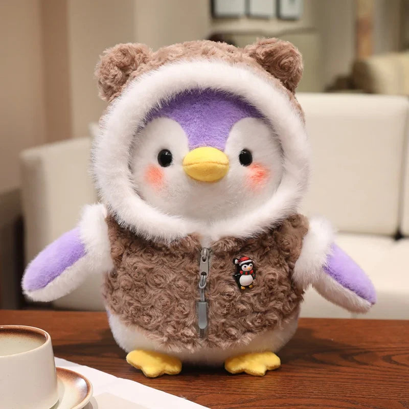 Cute Penguin With Cloth/Scarf Plush Toys 22/30cm - Grey/Pink/Blue/Purple