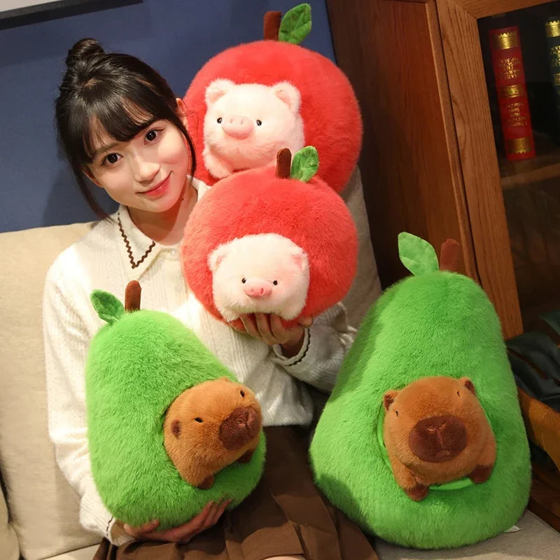 Cute Capybara/Pig With Avocado/Apple Plush Toys 25/35/45cm
